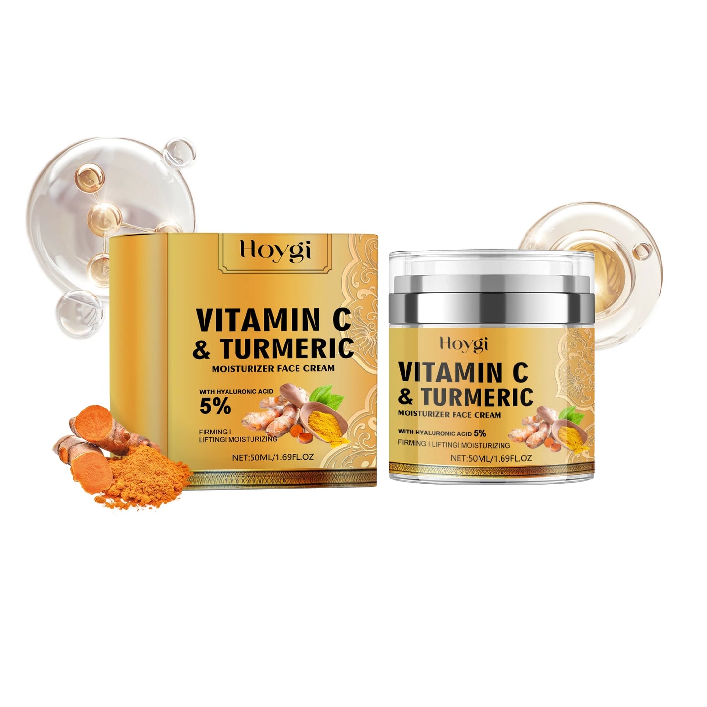 Hoygi 50ml Turmeric Brightening Facial Cream Fade Fine Lines Reduce Melanin Lasting Moisturizing Tender Skin Nourish Face Cream