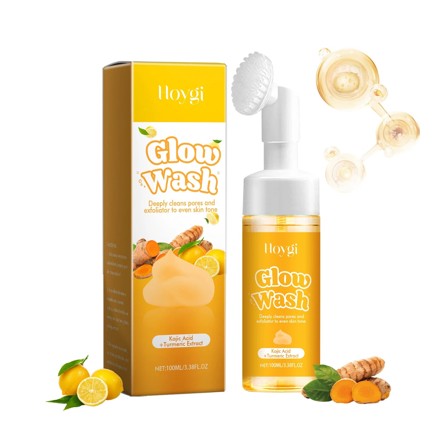 Hoygi 100ml Turmeric Face Wash Cleanser Clean Pores Glow Skin Care Hydrating Oil Control Remove Blackhead Exfoliating Cleanser