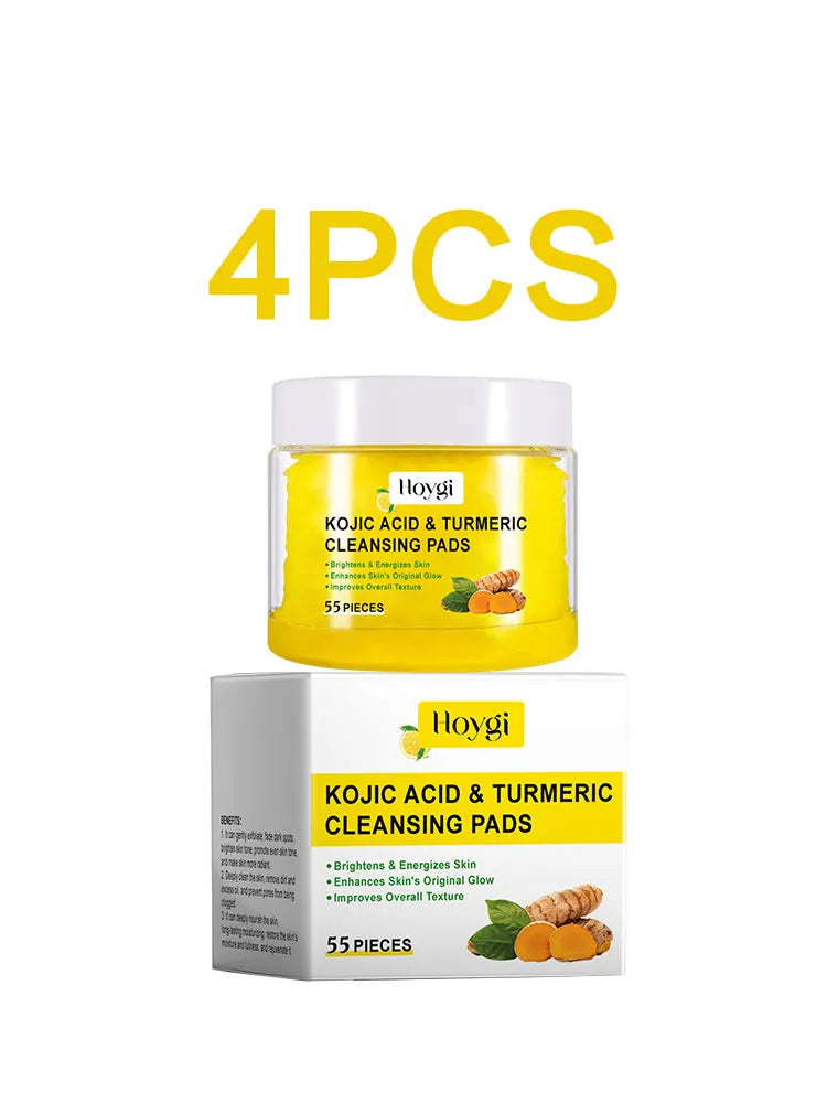 Hoygi 55pcs Turmeric Cleansing Pads Facial Exfoliating Daily Cleansing Remove Dead Skin Smooth Shrink Pore Face Washing Pads