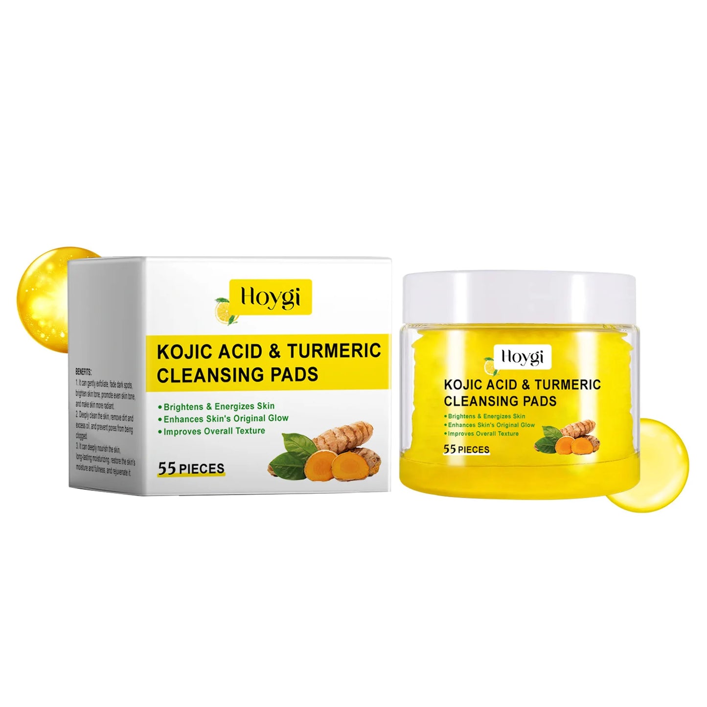 Hoygi 55pcs Turmeric Cleansing Pads Facial Exfoliating Daily Cleansing Remove Dead Skin Smooth Shrink Pore Face Washing Pads