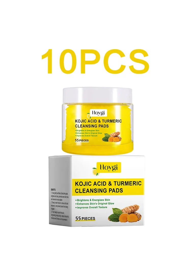 Hoygi 55pcs Turmeric Cleansing Pads Facial Exfoliating Daily Cleansing Remove Dead Skin Smooth Shrink Pore Face Washing Pads