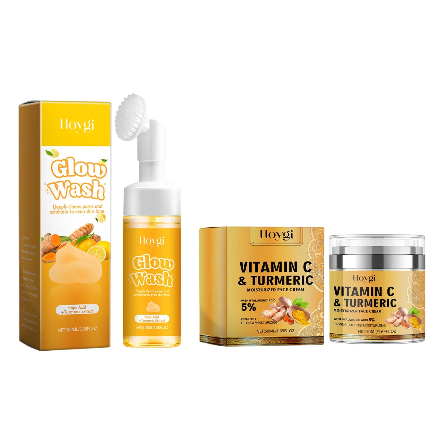 Hoygi 100ml Turmeric Face Wash Cleanser Clean Pores Glow Skin Care Hydrating Oil Control Remove Blackhead Exfoliating Cleanser