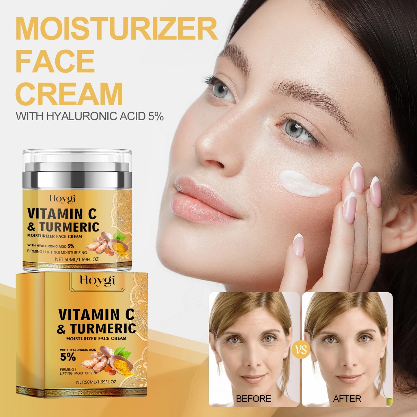 Hoygi 50ml Turmeric Brightening Facial Cream Fade Fine Lines Reduce Melanin Lasting Moisturizing Tender Skin Nourish Face Cream
