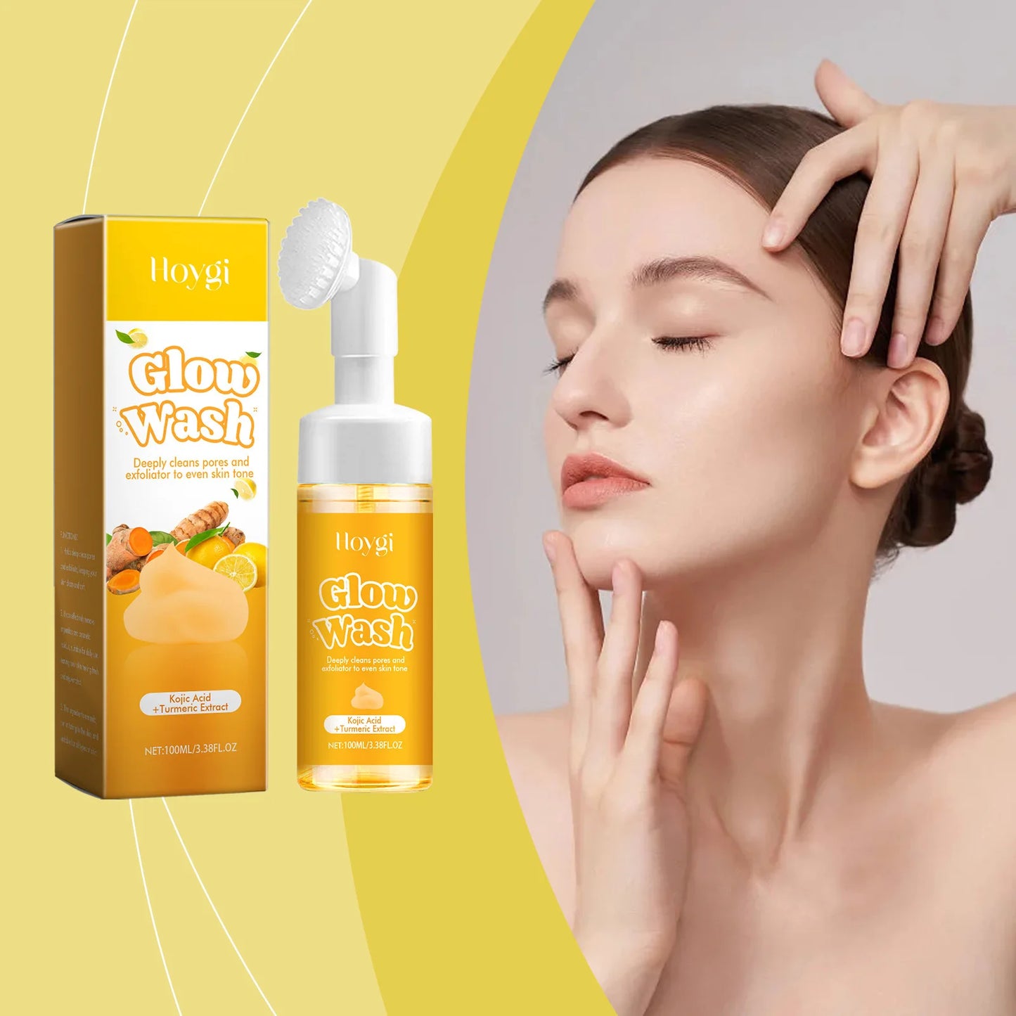 Hoygi 100ml Turmeric Face Wash Cleanser Clean Pores Glow Skin Care Hydrating Oil Control Remove Blackhead Exfoliating Cleanser