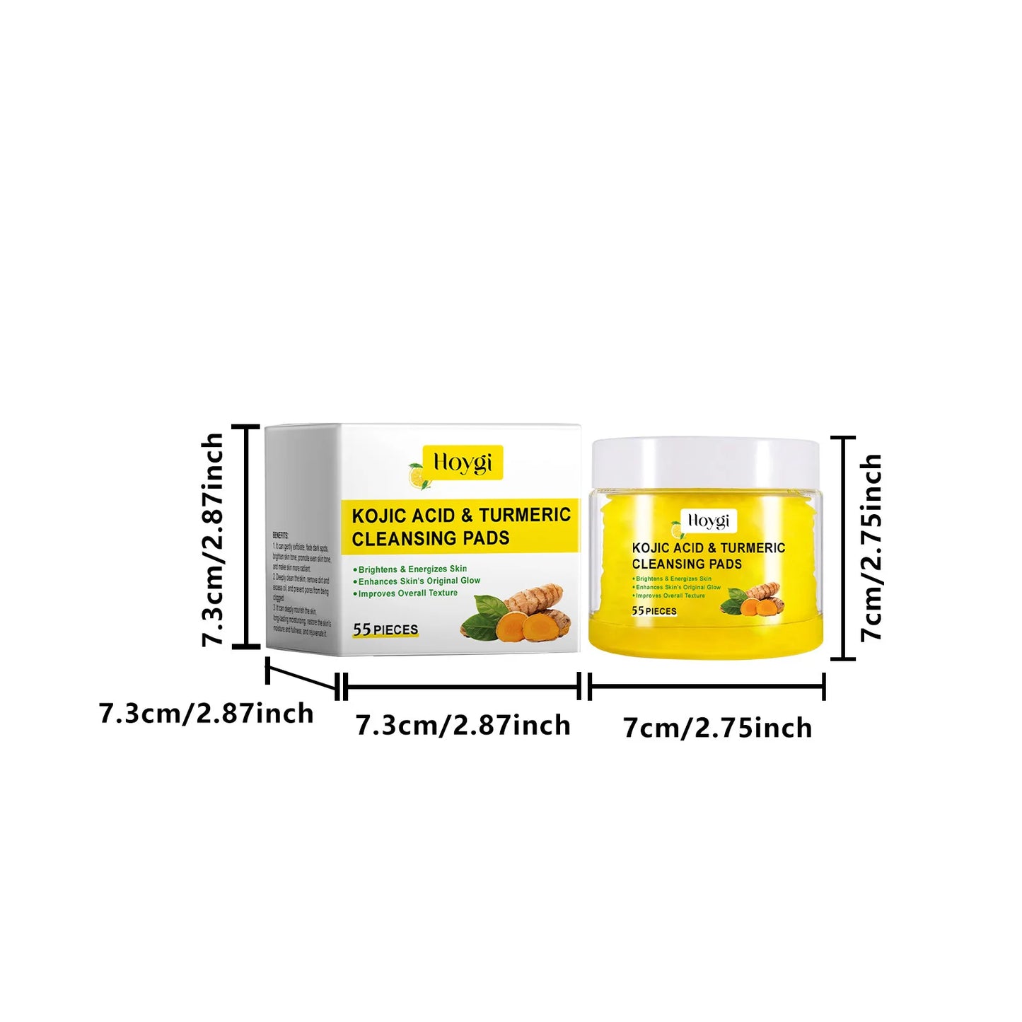 Hoygi 55pcs Turmeric Cleansing Pads Facial Exfoliating Daily Cleansing Remove Dead Skin Smooth Shrink Pore Face Washing Pads