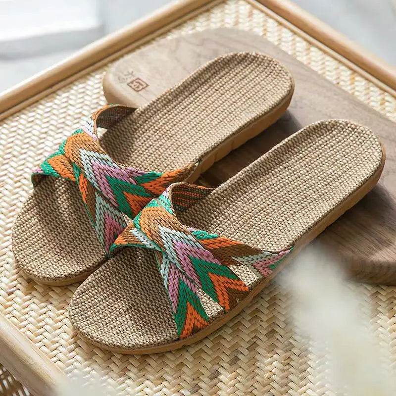 Mntrerm 2022 New Casual Sneakers For Home Slippers Summer Mixed colors Floor Woman Indoor Flats Shoes Cross Linen Slipper Terlik - Imbasat