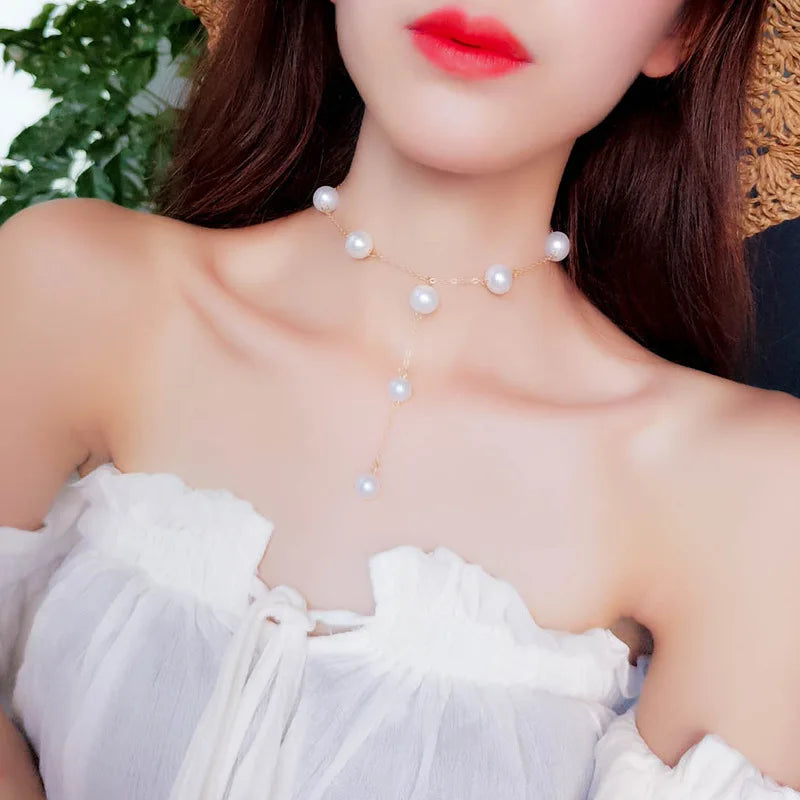 Korean Decoration Simple Wild Pearl Temperament Short Necklace Modern Pearl Ball Necklace Gift Wedding Accessories Necklace