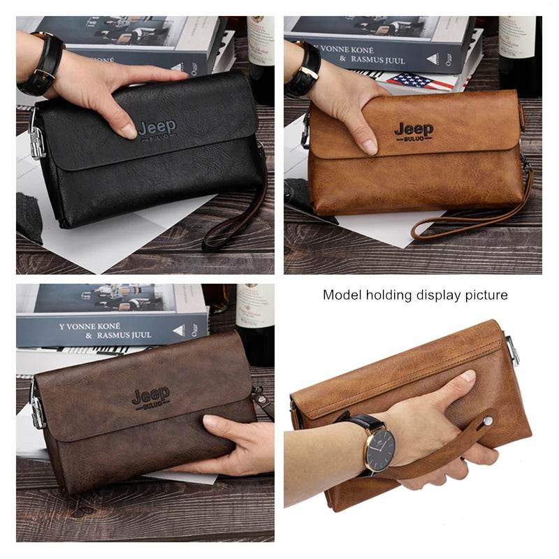 JEEP BULUO Brand PU Leather Clutch Bag In Three Colors New Style Men's Wallet Long Card Bag Men's Wallet Zipper Large Space - Imbasat