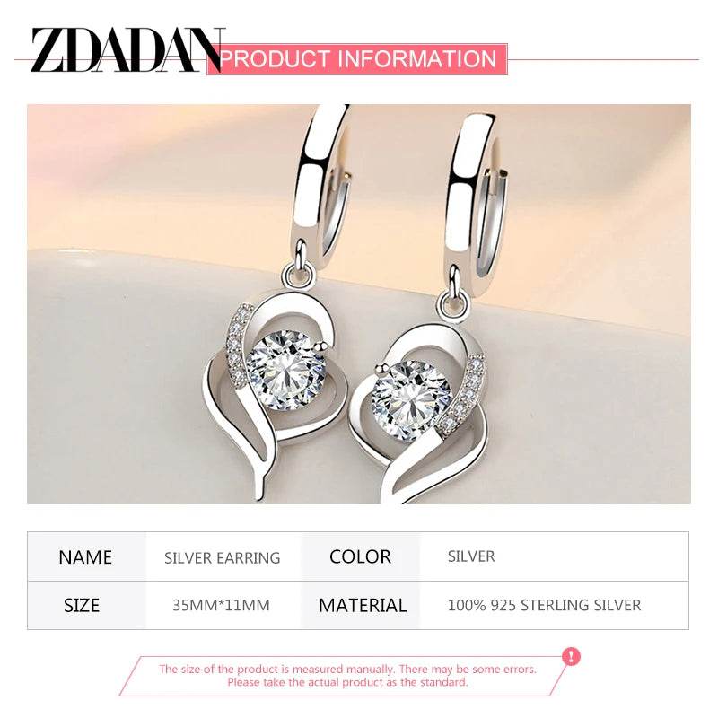 ZDADAN 925 Sterling Silver Crystal Zircon Earring For Women Fashion Jewelry - Imbasat