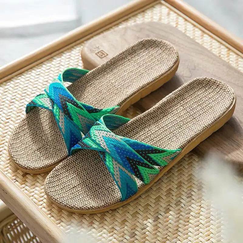 Mntrerm 2022 New Casual Sneakers For Home Slippers Summer Mixed colors Floor Woman Indoor Flats Shoes Cross Linen Slipper Terlik - Imbasat