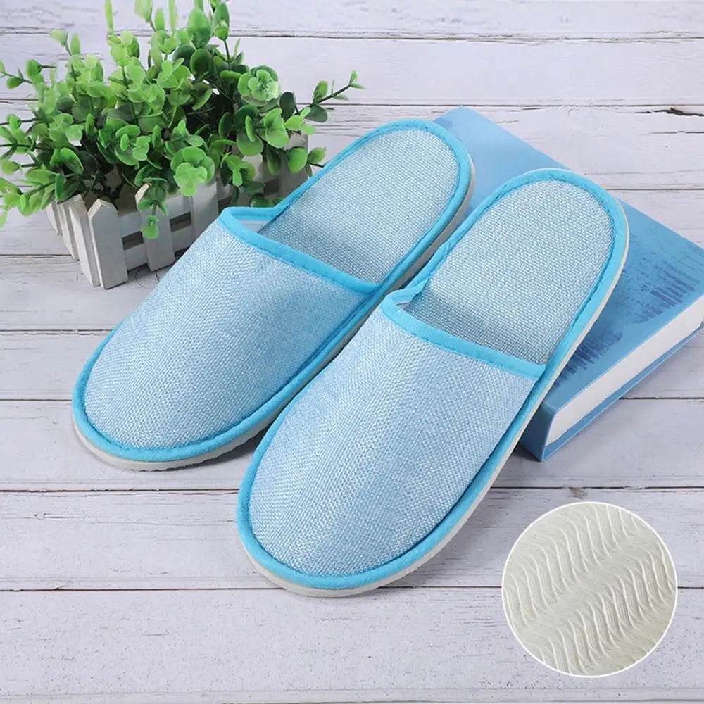 1 Pair Hotel Travel Slippers Cotton Linen Disposable Slippers Sanitary Home Guest Use Men Women Indoor Bedroom House Shoes - Imbasat