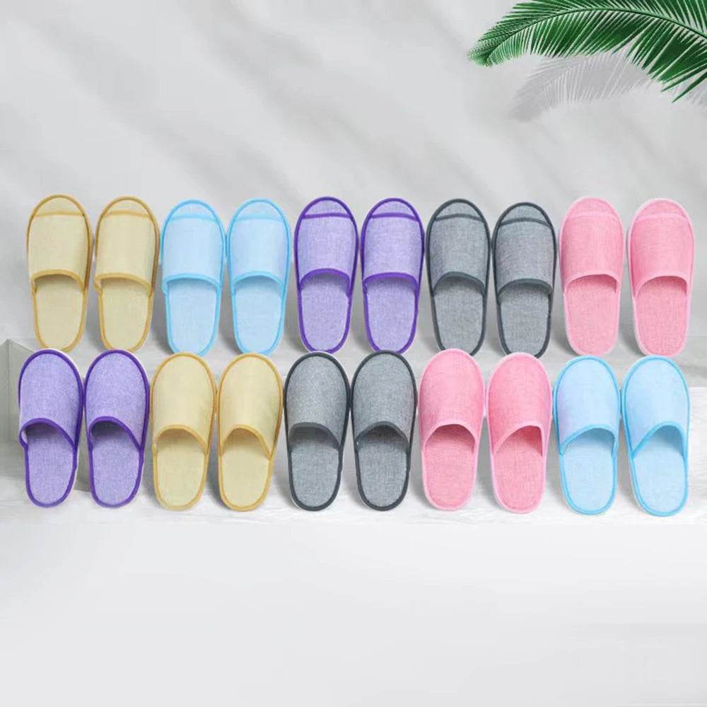 1 Pair Hotel Travel Slippers Cotton Linen Disposable Slippers Sanitary Home Guest Use Men Women Indoor Bedroom House Shoes - Imbasat