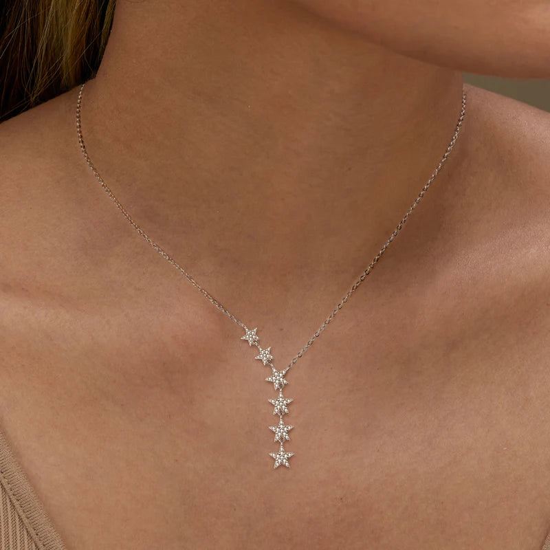 2024 New Trendy 925 Sterling Silver Y Lariat 6 Star Pendant Necklace for Women Fashion D Color Moissanite Necklaces Jewelry Gift