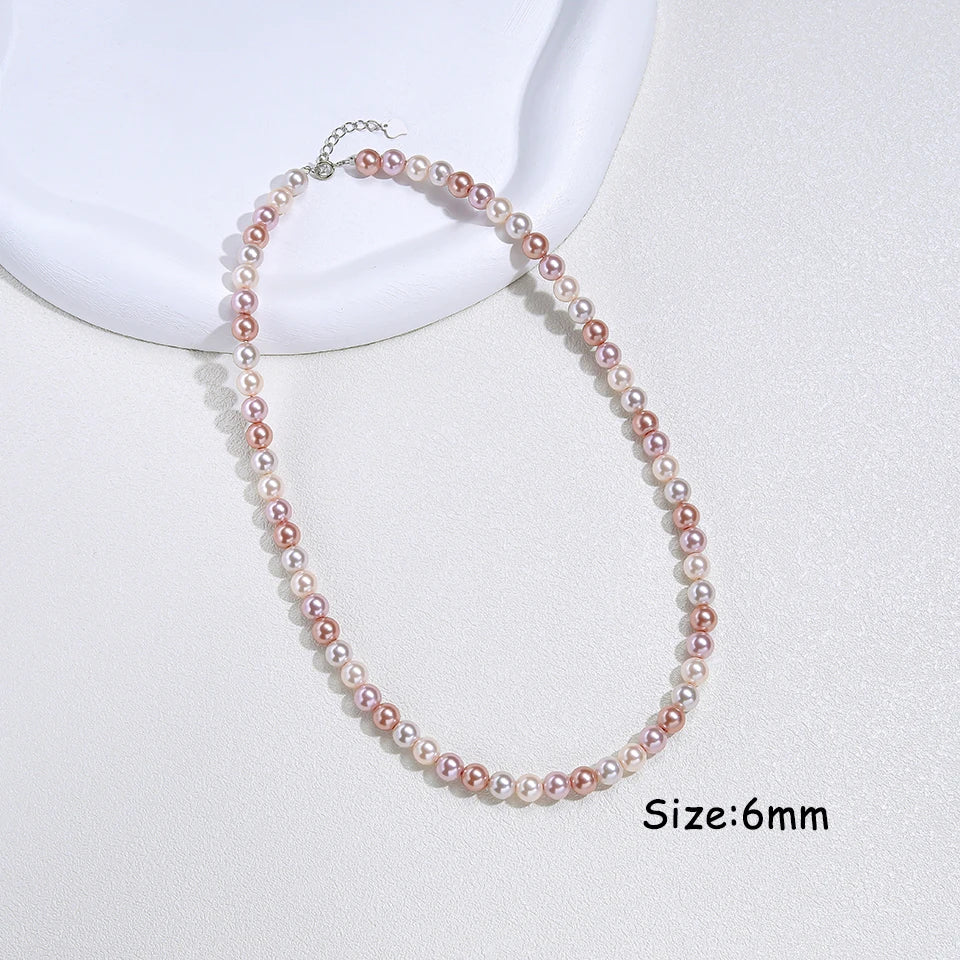 925 Sterling Silver 6mm Pearl Necklace For Women Jewelry On Neck Pearl Bead Choker Cheap Items With Party Gift