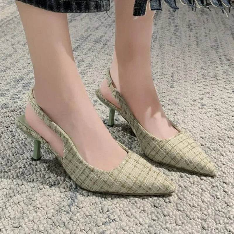Brand Designer Slingbacks High Heels Pumps Women Pointed Blue Pointed Toe Party Shoes Summer Thin Heeled Sandals High Heel Shoes - Imbasat