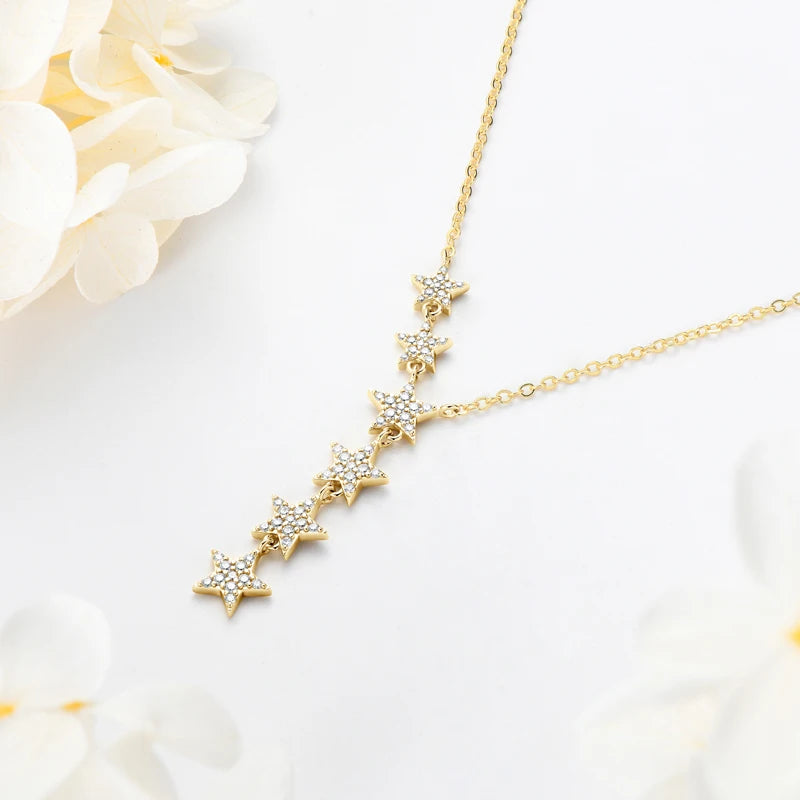 2024 New Trendy 925 Sterling Silver Y Lariat 6 Star Pendant Necklace for Women Fashion D Color Moissanite Necklaces Jewelry Gift