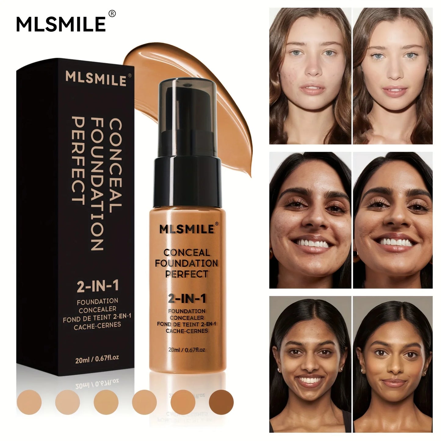 2-In-1 Oil Control Liquid Foundation And Conceal, Full Coverage Long Lasting Waterproof, Hydrating And Brightening Concealer