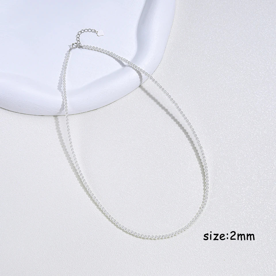 925 Sterling Silver 6mm Pearl Necklace For Women Jewelry On Neck Pearl Bead Choker Cheap Items With Party Gift