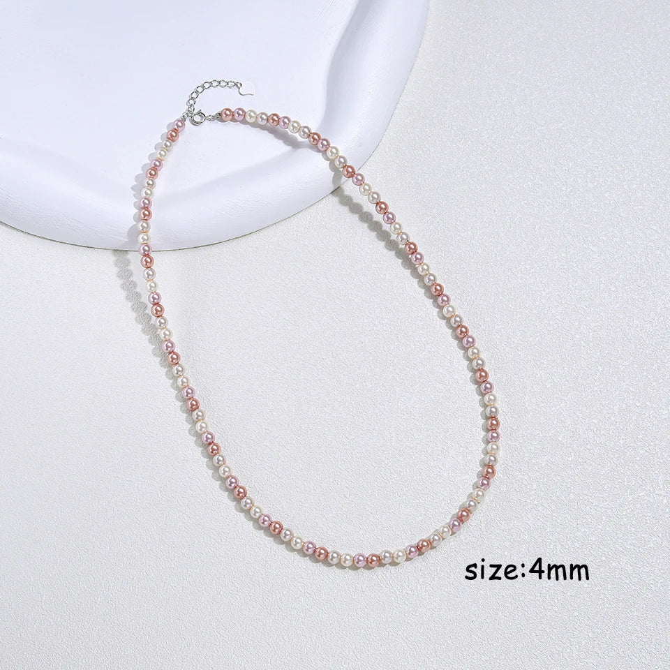 925 Sterling Silver 6mm Pearl Necklace For Women Jewelry On Neck Pearl Bead Choker Cheap Items With Party Gift