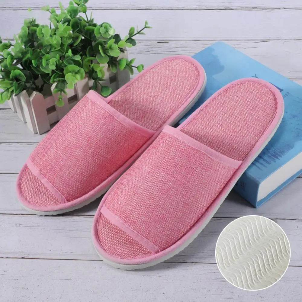 1 Pair Hotel Travel Slippers Cotton Linen Disposable Slippers Sanitary Home Guest Use Men Women Indoor Bedroom House Shoes - Imbasat