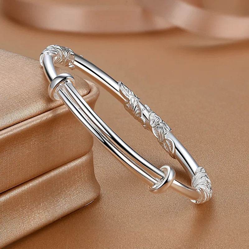 925 Sterling Silver Full-blown Flowers Bracelet For Women Original Texture Adjustable Solid Bracelets Light Luxury Party Jewelry - Imbasat