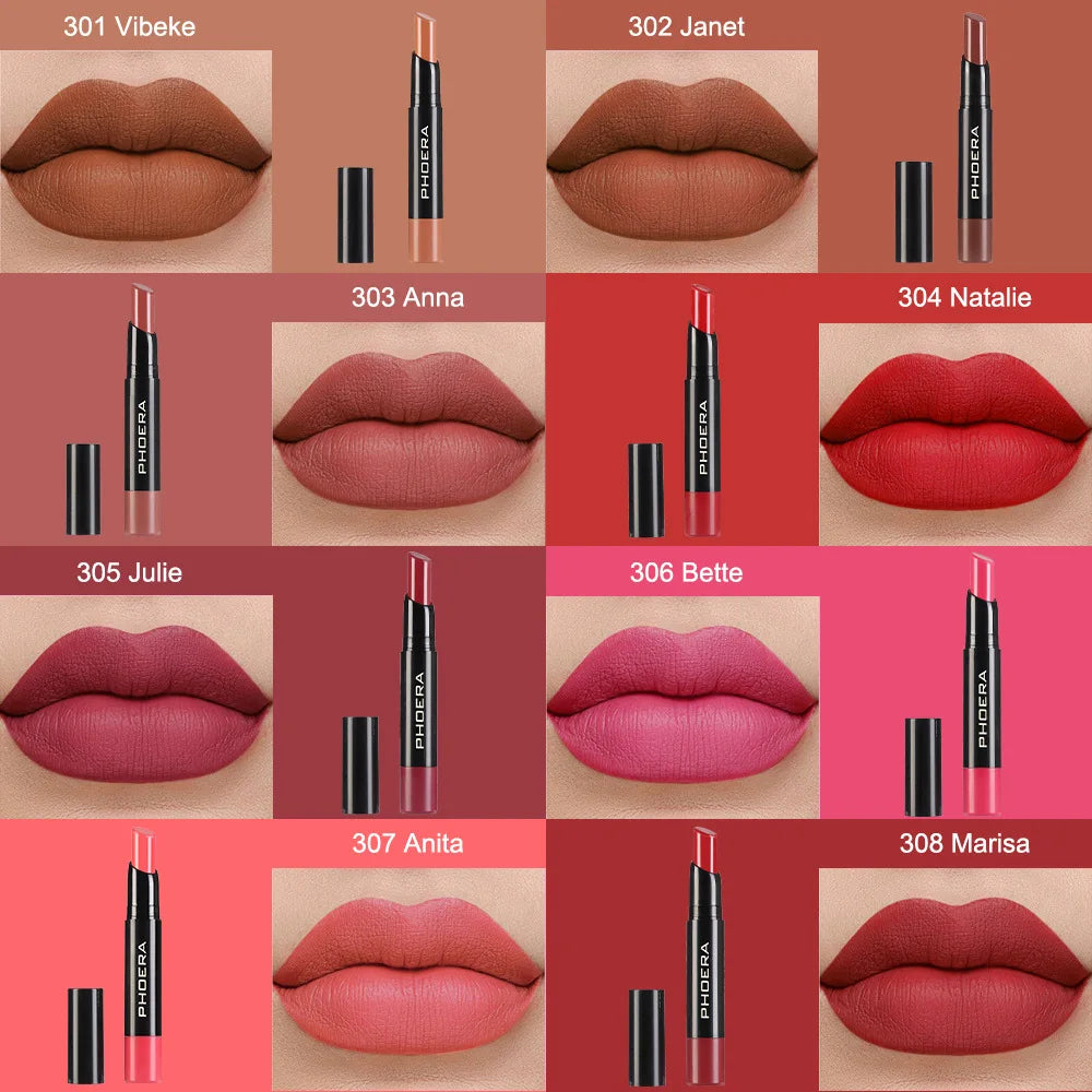 PHOERA 8 Colors New Lipstick Matte Long Lasting Lip Tint Waterproof Non-stick Cup Lip Glaze Red Lip Makeup Beauty Cosmetics