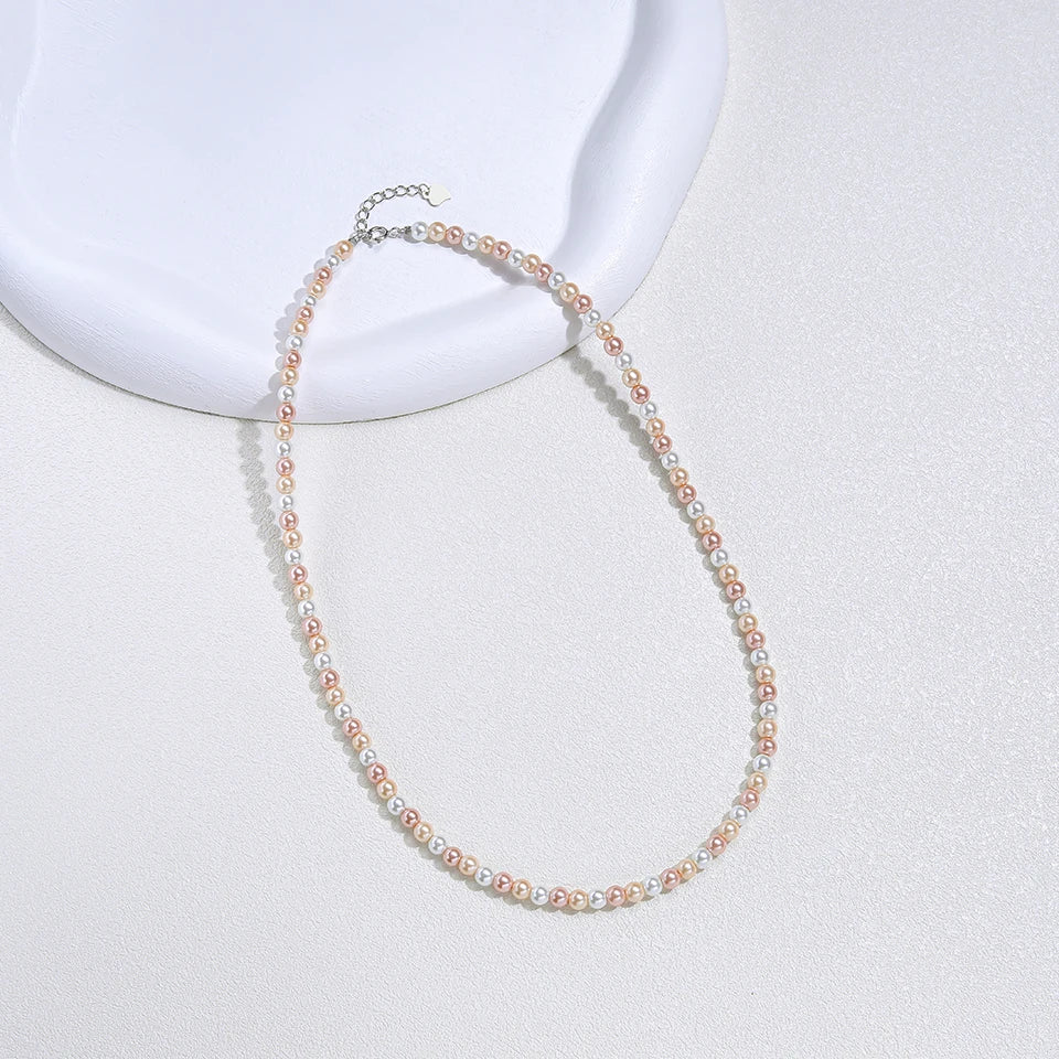 925 Sterling Silver 6mm Pearl Necklace For Women Jewelry On Neck Pearl Bead Choker Cheap Items With Party Gift