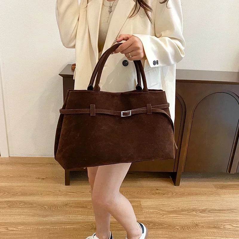 Buckle Decorative Design Solid Faux Suede Handbag Large Capacity Hasp Casual Tote 2024 Hot Sale Bags for Women Bolsas Femininas - Imbasat