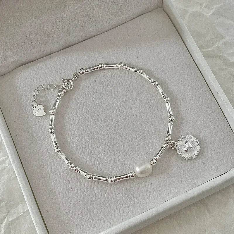 925 Sterling Silver Bracelet Pearls Knots Bracelet for Women Fashion Heart Pearls Irregular Bracelet Luxury Party Jewelry Gift - Imbasat
