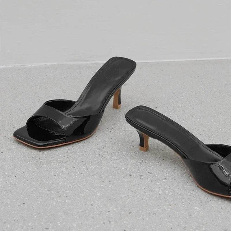 Summer New Slippers Women Trend Sexy Large Size Square Toe Thin Heels Shoes Ladies Casual Slippers Heel zapatos - Imbasat