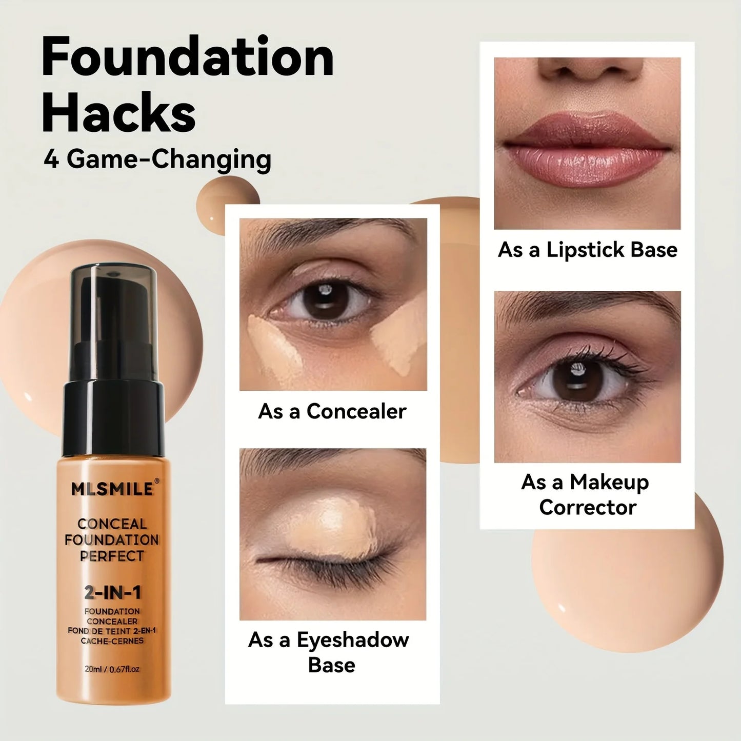 2-In-1 Oil Control Liquid Foundation And Conceal, Full Coverage Long Lasting Waterproof, Hydrating And Brightening Concealer