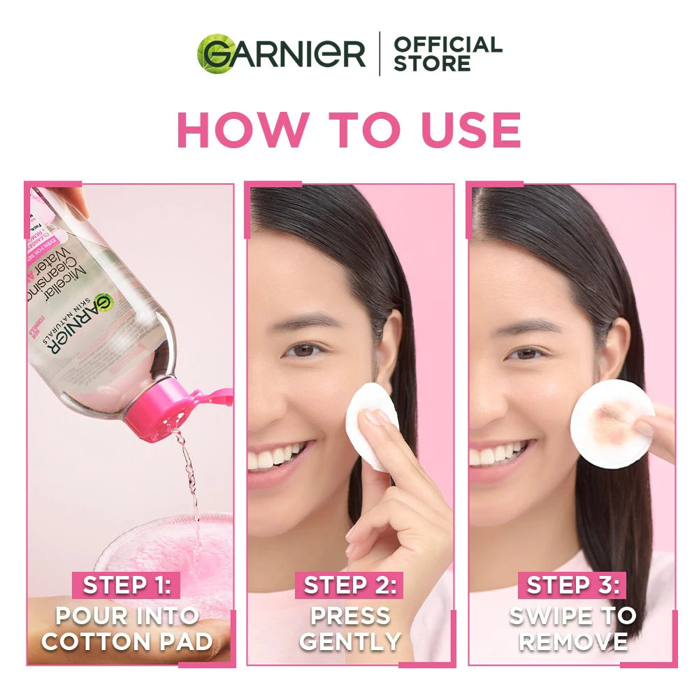GARNIER Makeup Remover Liquid 400ml Face Eye Lip 3-in-1 Makeup Removal Gentle Refresh Deep Cleansing Smoothing Makeup Cosmetics