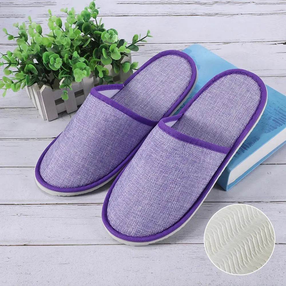 1 Pair Hotel Travel Slippers Cotton Linen Disposable Slippers Sanitary Home Guest Use Men Women Indoor Bedroom House Shoes - Imbasat