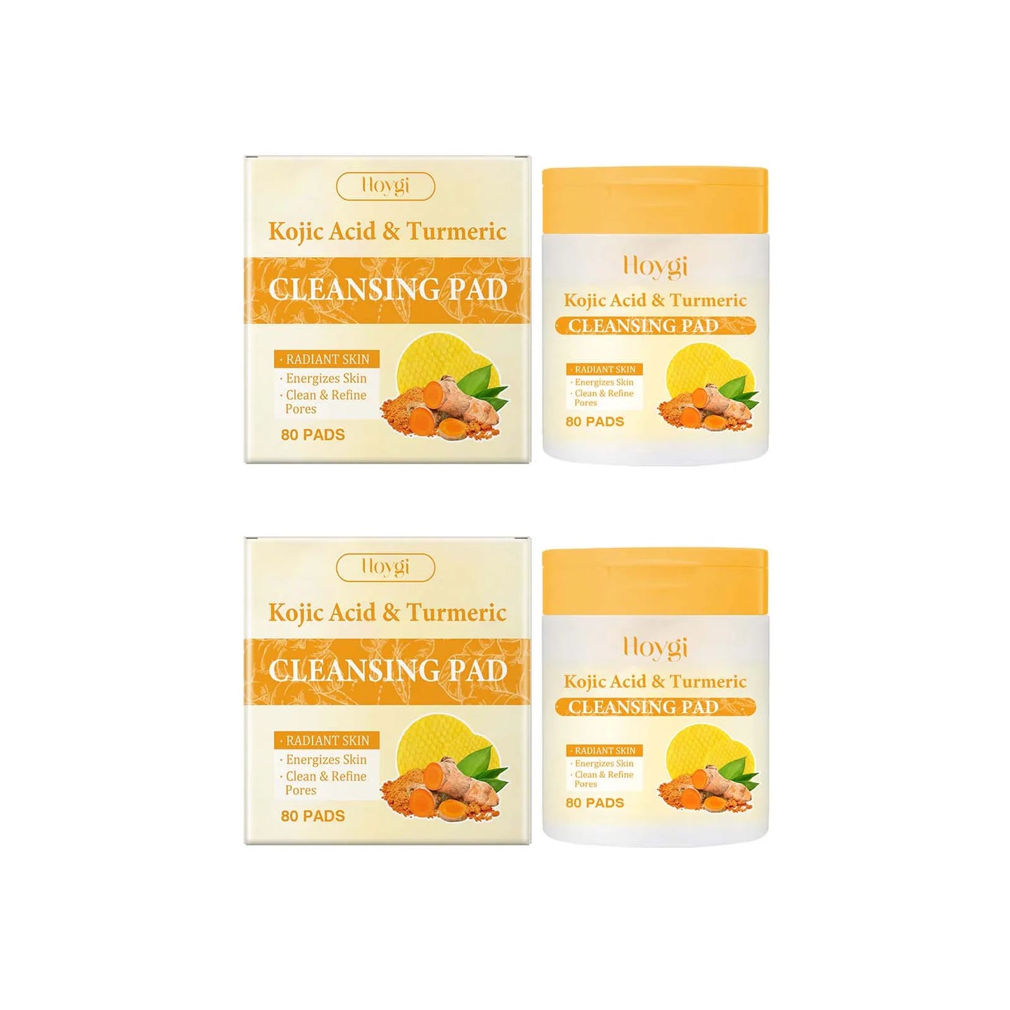 80Pcs Turmeric Kojic Acid Cleansing Pads Cleansing Exfoliating Pads Facial Sponges Refreshing Daily Facial Pore Cleansing Pad