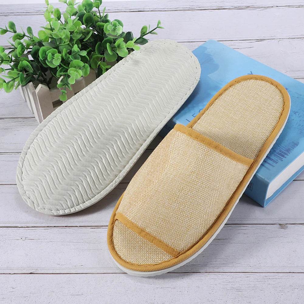 1 Pair Hotel Travel Slippers Cotton Linen Disposable Slippers Sanitary Home Guest Use Men Women Indoor Bedroom House Shoes - Imbasat