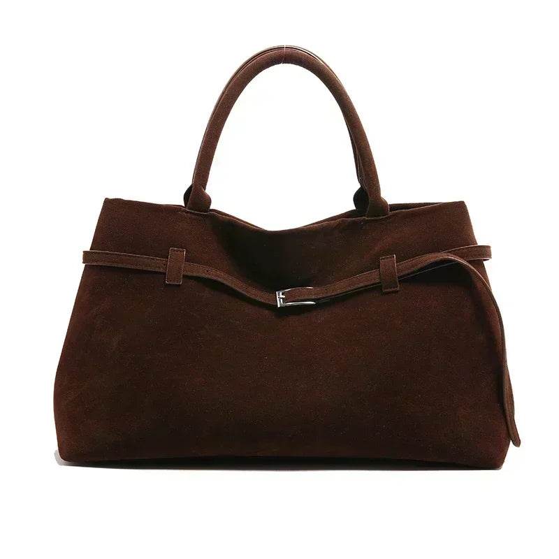 Buckle Decorative Design Solid Faux Suede Handbag Large Capacity Hasp Casual Tote 2024 Hot Sale Bags for Women Bolsas Femininas - Imbasat