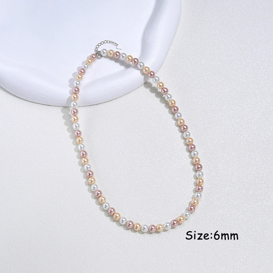 925 Sterling Silver 6mm Pearl Necklace For Women Jewelry On Neck Pearl Bead Choker Cheap Items With Party Gift