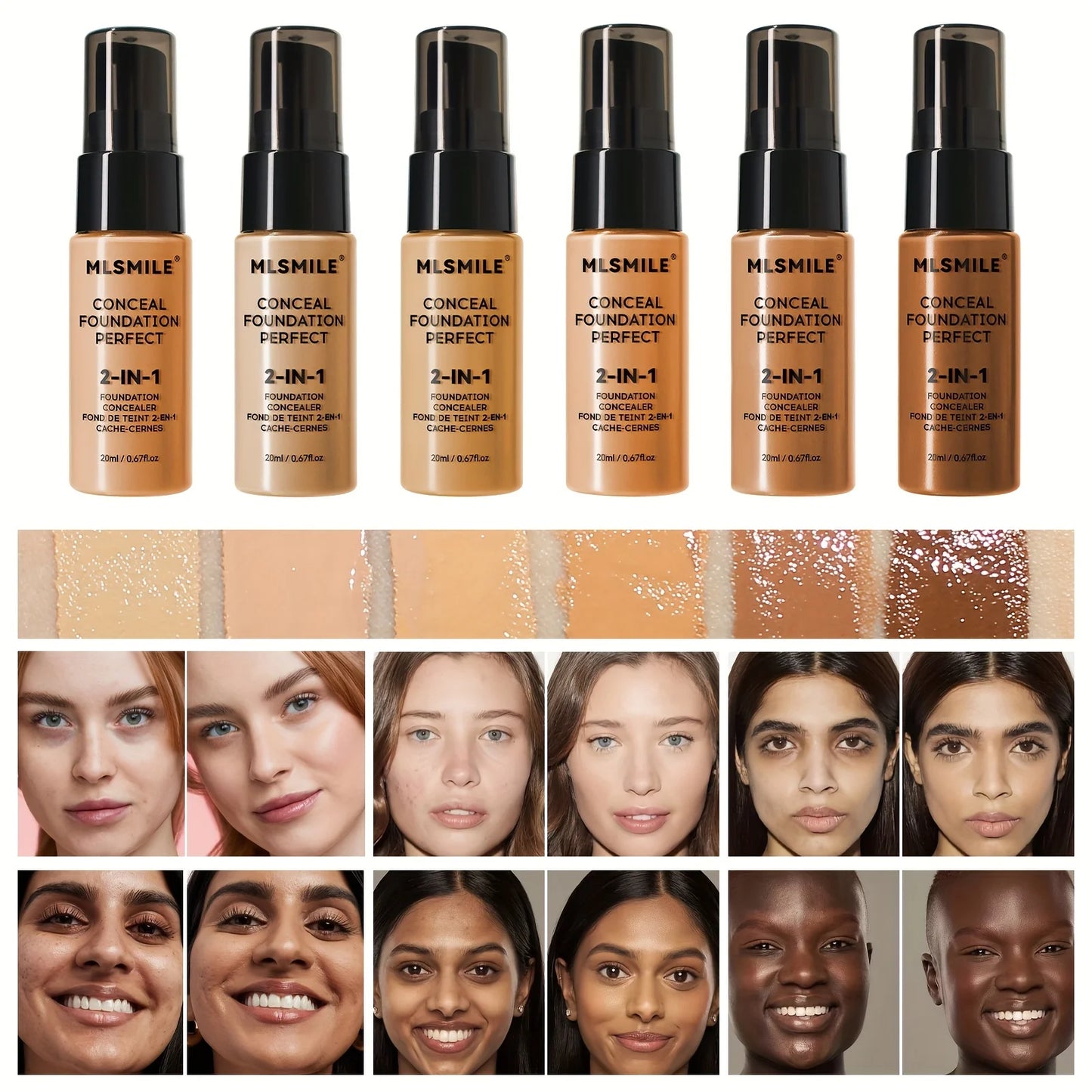 2-In-1 Oil Control Liquid Foundation And Conceal, Full Coverage Long Lasting Waterproof, Hydrating And Brightening Concealer