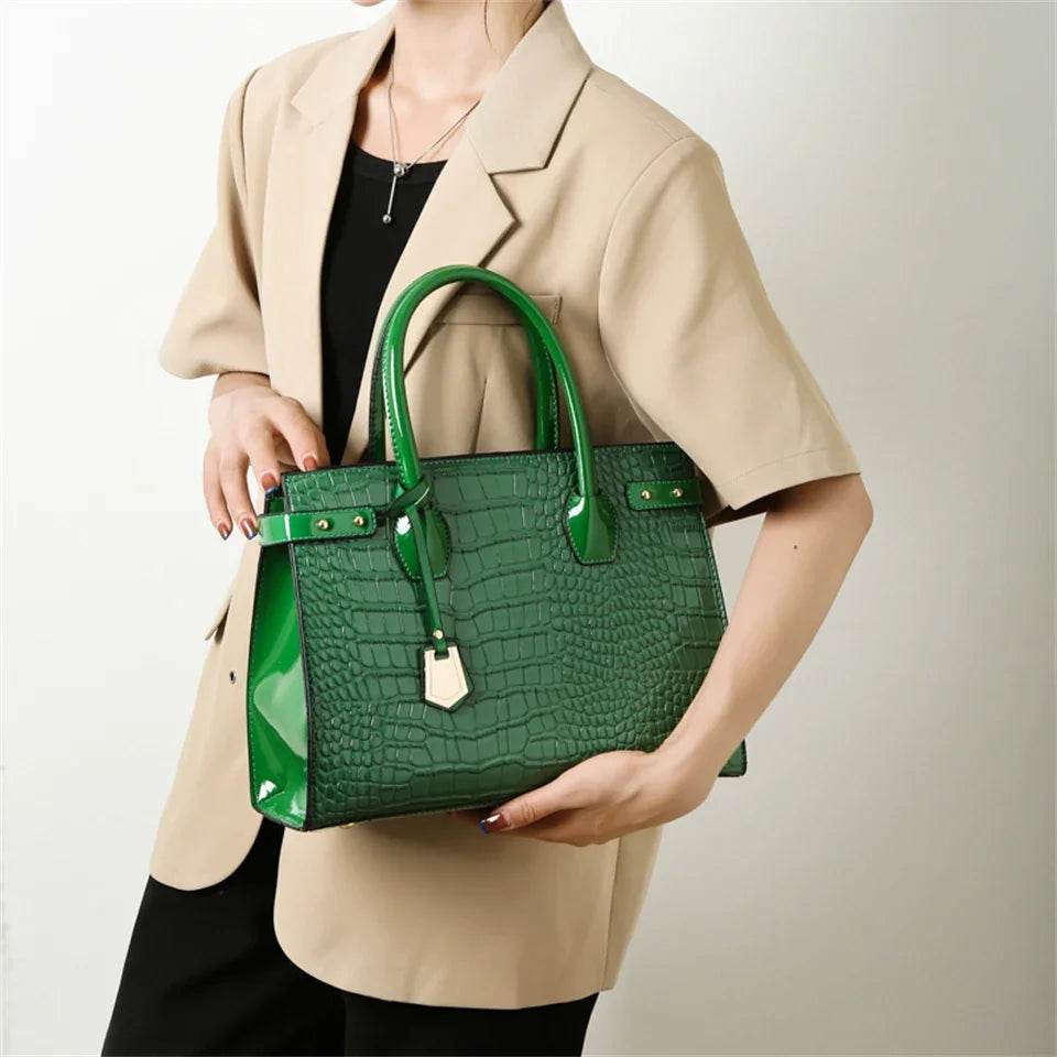 Pantent Leather Women Messenger Bags Crocodile Female Crossbody Shoulder Hand bags For Women 2024 High Quality Ladies Handbags - Imbasat