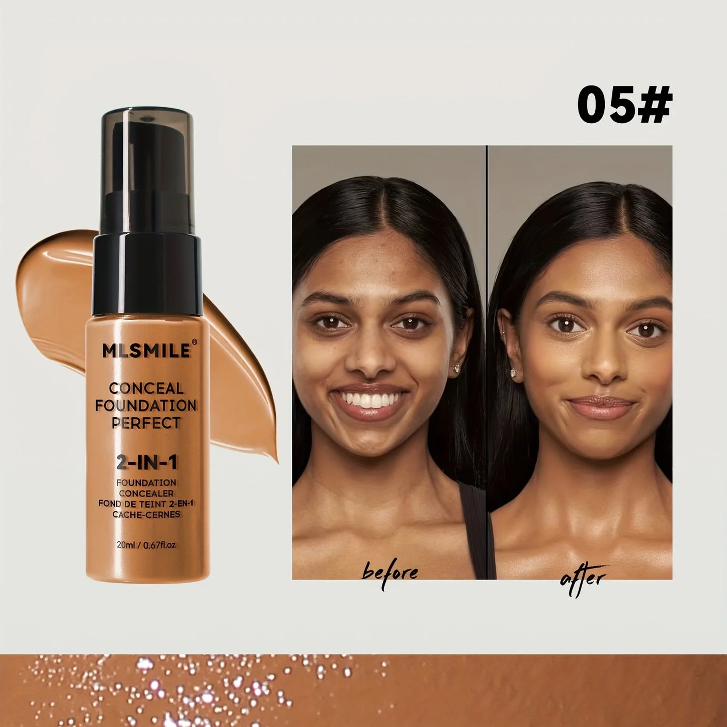 2-In-1 Oil Control Liquid Foundation And Conceal, Full Coverage Long Lasting Waterproof, Hydrating And Brightening Concealer