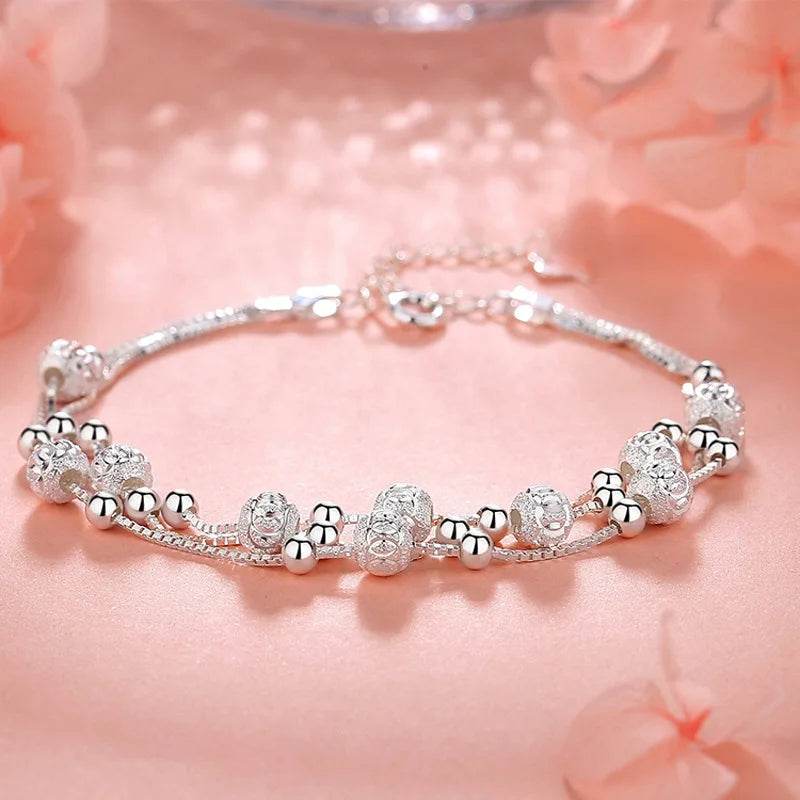 Luxury 925 Sterling Silver Bracelet for Woman Vintage Original Lucky Beads Ball Adjustable Bracelets Designer Jewelery Gifts - Imbasat