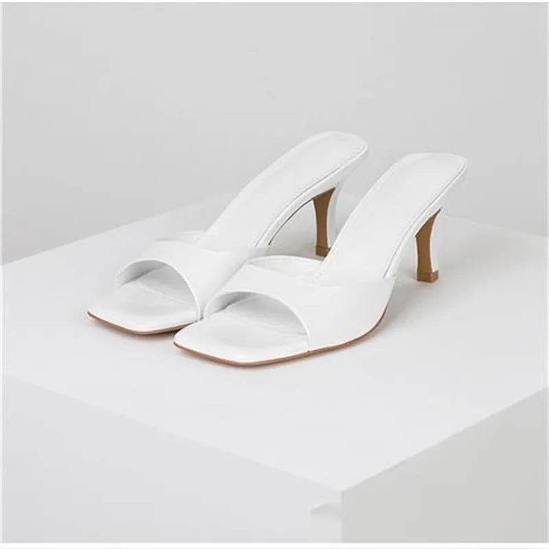 Lacquer Leather High-heeled Sandals for Women's Outdoor Slippers New Summer Versatile Slim Heel Square Toe Open Toe Flip Flops - Imbasat