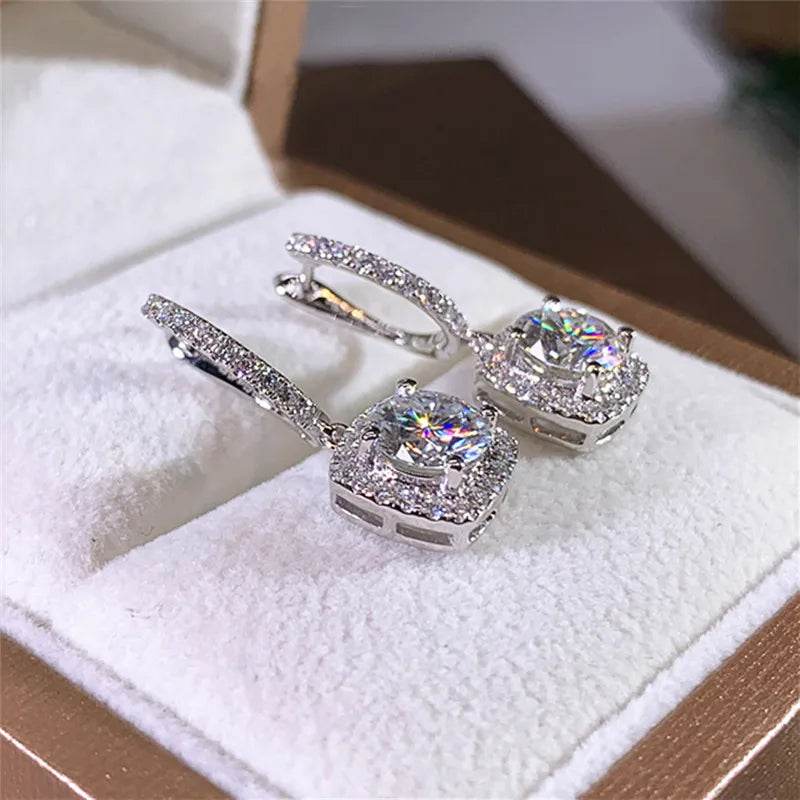 D Moissanite 3ct Earrings 925 Sterling Silver Original Certified Moissanite 1ct Hoop Drop Dangle Earrings 2ct Huggie for Women - Imbasat
