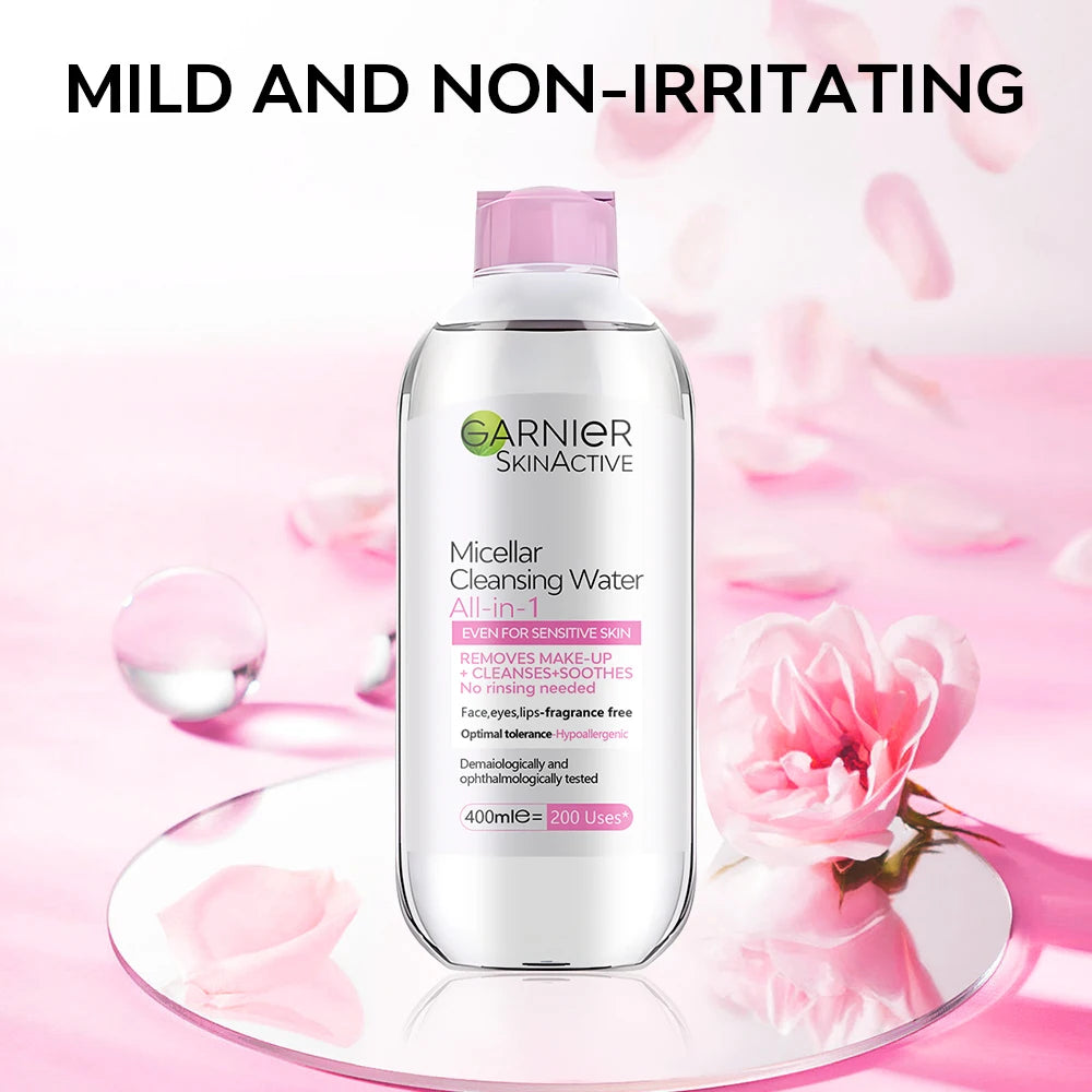 GARNIER Makeup Remover Liquid 400ml Face Eye Lip 3-in-1 Makeup Removal Gentle Refresh Deep Cleansing Smoothing Makeup Cosmetics