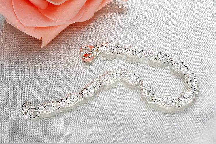 925 Sterling Silver Bracelet Zirconia Geometric Chain Linked For Women Charm Bangle Fashion Lucky Jewelry Gift Christmas - Imbasat