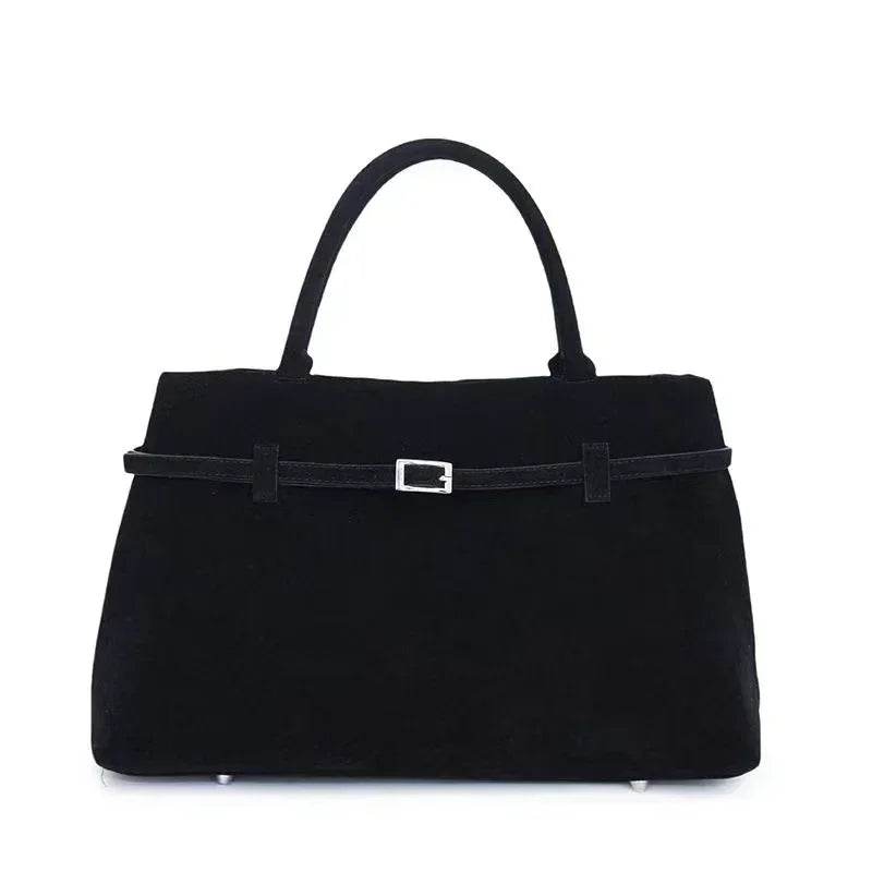 Buckle Decorative Design Solid Faux Suede Handbag Large Capacity Hasp Casual Tote 2024 Hot Sale Bags for Women Bolsas Femininas - Imbasat