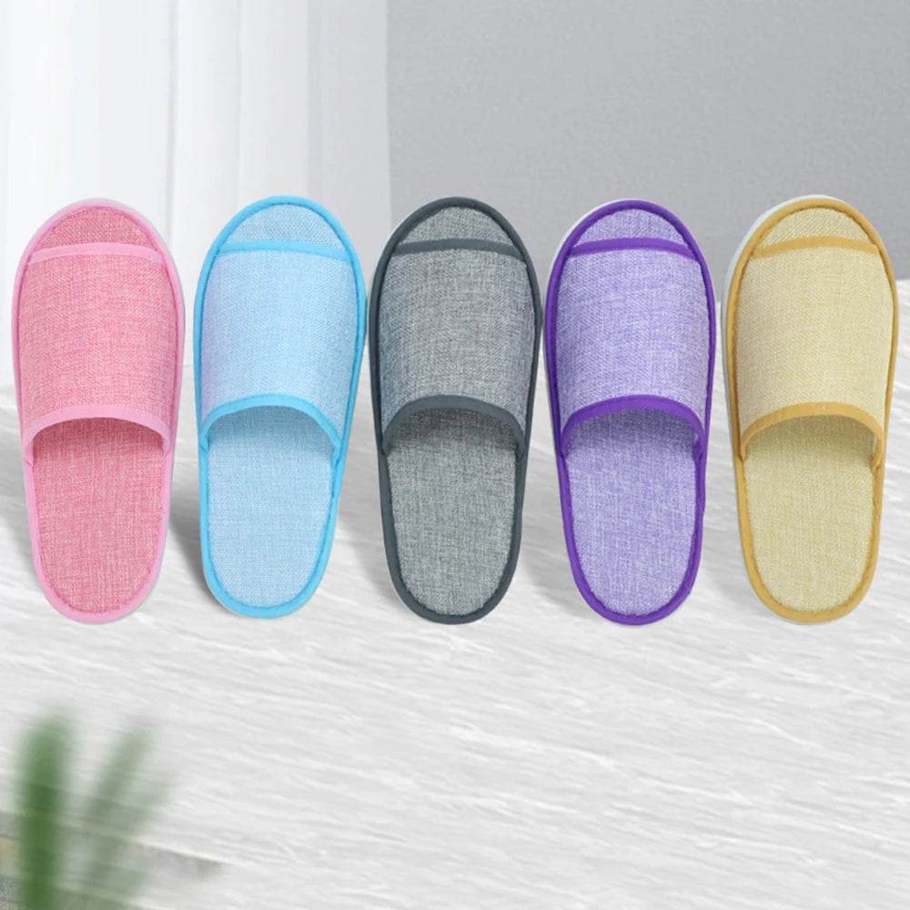 1 Pair Hotel Travel Slippers Cotton Linen Disposable Slippers Sanitary Home Guest Use Men Women Indoor Bedroom House Shoes - Imbasat