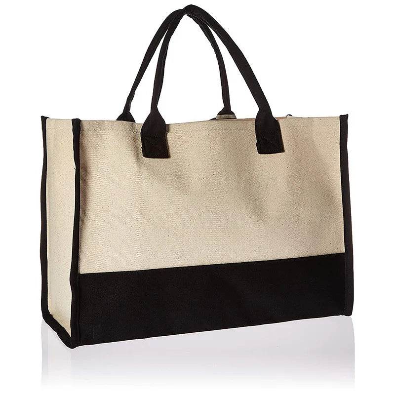 A-Z Canvas Totes bag Fashion Canvas Tote Letters Flower Portable Beach Shoulder Shopping Casual Beach Bag Large Capacity Handbag - Imbasat