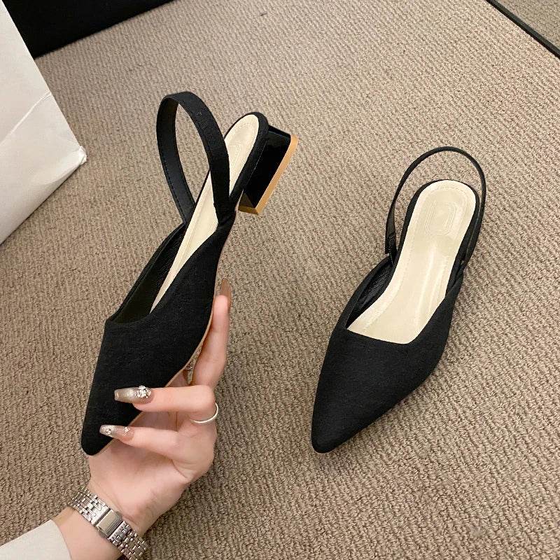 Summer Women New Sexy Retro Solid Color Heels PU Leather Shoes Outdoor Banquet Party Pointed Shoes Fashion Sandals Plus Size 42 - Imbasat