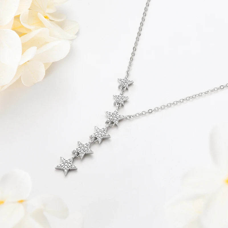 2024 New Trendy 925 Sterling Silver Y Lariat 6 Star Pendant Necklace for Women Fashion D Color Moissanite Necklaces Jewelry Gift